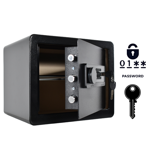 Pancerny Domowy Sejf z Zamkiem Elektronicznym i Kluczem 30x35x30 cm Czarny na Arena.pl