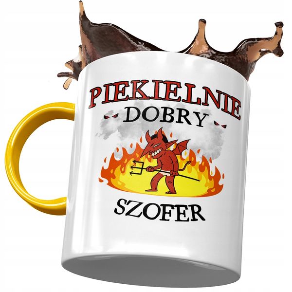 Kubek Żółty Dla Szofera Piekielnie Dobry Szofer Z Nadrukiem Ze Zdjęciem zdjęcie 1
