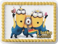 PROSTOKĄTNY OPŁATEK NA TORT A4 20x29CM - MINIONKI BAJKA + IMIĘ