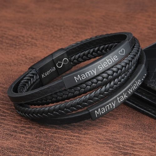 Bransoletka skórzana PODWÓJNA dzień OJCA dla TATY SYNA z GRAWEREM prezent na Arena.pl