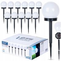 12x Lampa OGRODOWA solarna lampki wbijane gruntowe KULA LED z czujnikiem