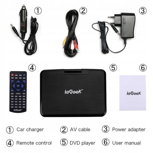 PRZENOŚNY SAMOCHODOWY ODTWARZACZ DVD 9'' LCD CZARNE 2000mAh Baterią na Arena.pl