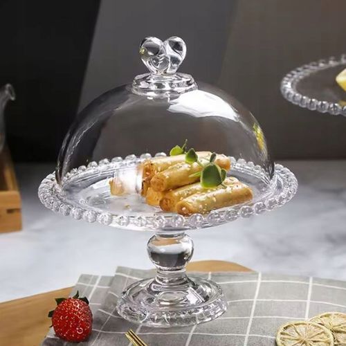 PATERA SZKLANA Z KLOSZEM I NÓŻKĄ 19,5CM NA CIASTO DESER SERY DO SERWOWANIA na Arena.pl