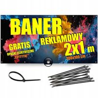 Baner Reklamowy Reklama 200x100 2x1m z TWOIM PROJEKTEM UV GRATIS OPASKI