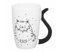 KUBEK PORCELANOWY BIAŁY CZARNY KOT AMBITION BLACK CAT 380 ML