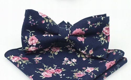 Piękna MUCHA MĘSKA i POSZETKA granatowa w kwiaty na Arena.pl