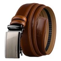 brązowy pasek męski z automatyczną klamrą wykonany ze skóry naturalnej