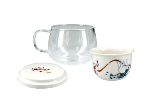 Kubek szklany z ceramicznym zaparzaczem i przykrywką. na Arena.pl