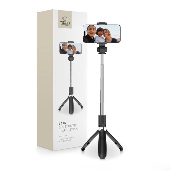tech-protect l01s bluetooth selfie stick tripod black zdjęcie 1