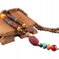 Naszyjnik Drewniany NEPAL BUDDYJSKI MALA KORALIKI Handmade TYBET