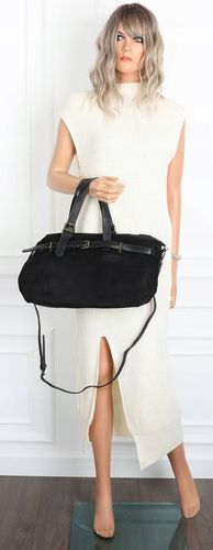 Torebka Damska shopper zamszowa torebka jamnik włoska marka 1255 Czarna na Arena.pl