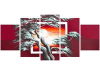 70CM 150CM OBRAZ 5 ELEM KARMAZYNOWY ZACHÓD SŁOŃCA ŚCIENNY