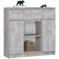 Komoda 101 cm pojemna 2 drzwi 3 szuflady 6 półek - beton