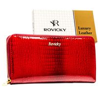 lakierowany portfel w typie piórnika ze skóry naturalnej w czerwonym