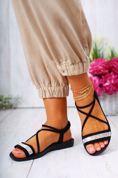 DAMSKIE SANDAŁY CZARNE LETNIE ELEGANCKIE WYGODNE CYRKONIE zdjęcie 4