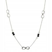 Naszyjnik celebrytka Znak nieskończoności czarne koraliki kolor srebrny