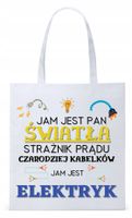 Dla Elektryka Na Prezent Torba Eco Biała Shopper Z Nadrukiem Ze Zdjęciem