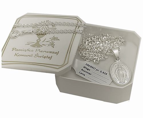Łańcuszek Srebrny Diamentowany z Medalikiem na Komunie Srebro 925 na Arena.pl