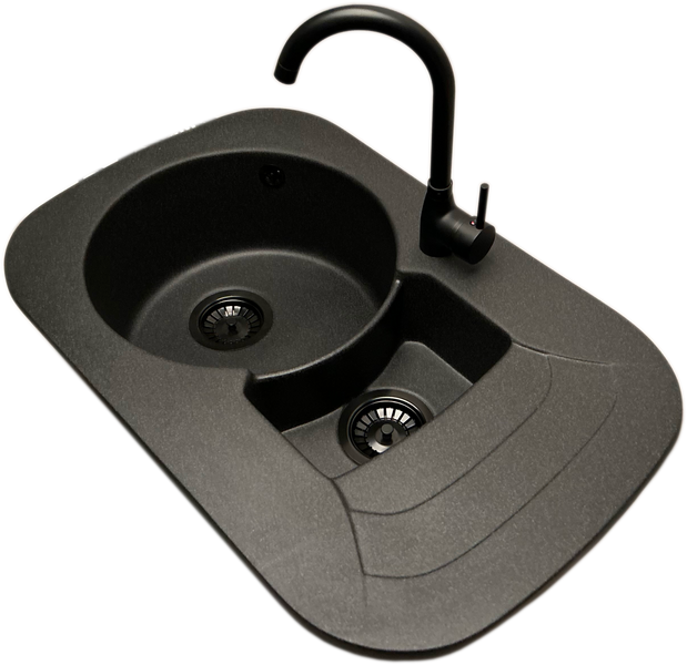 Zlewozmywak 1,5 komorowy z ociekaczem VIGEN  grafit z lewym ociekaczem + bateria LUNA zdjęcie 2