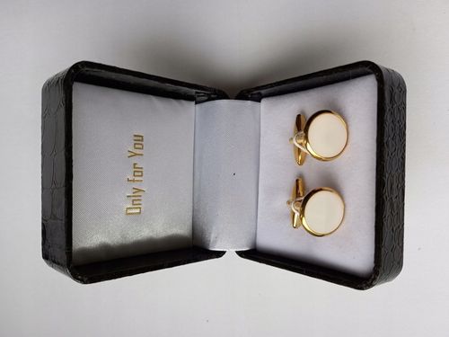 Spinki do mankietów EXC Złote Ślubne pozłacane masa perłowa w pięknym Etui na Arena.pl