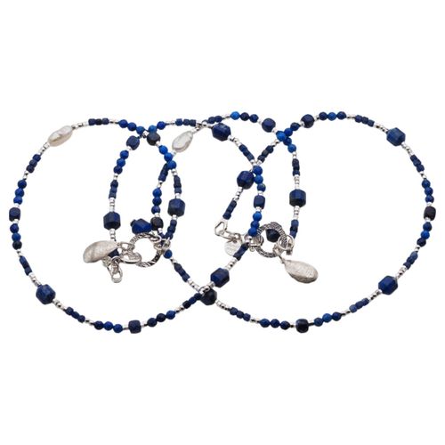 Naszyjnik - Lapis Lazuli, Perła, Hematyt i srebro na Arena.pl