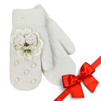 rękawiczki cute kwiaty i perełki kremowe rek130