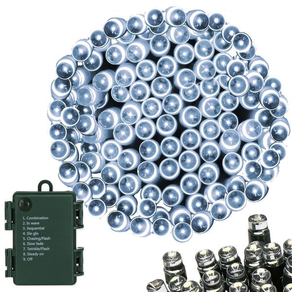 Lampki choinkowe 100 Led na baterie zimny biały z programatorem zdjęcie 1