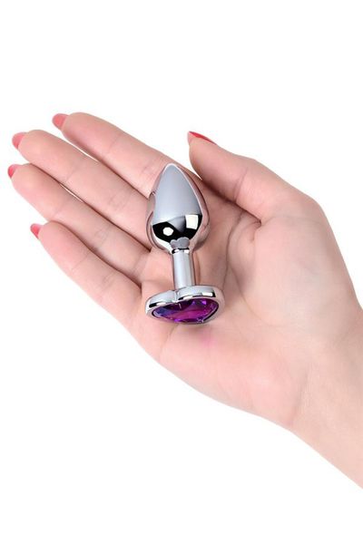 silver anal plug with purple gem heart-shaped zdjęcie 5