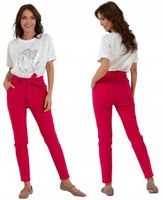 Spodnie Damskie Chinosy wiskozowe eleganckie wiązane RÓŻOWE 2XL/3XL