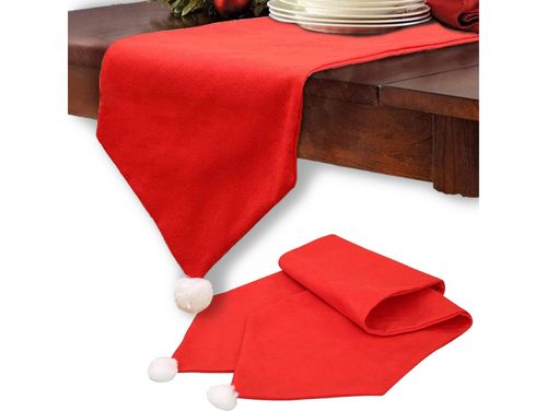 Zestaw do dekoracji stołu święta 4x pokrowiec czapka mikołaj + bieżnik na Arena.pl