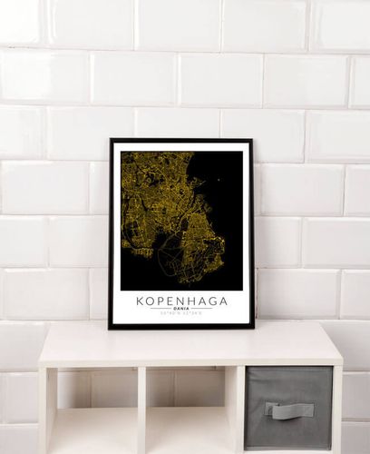 Kopenhaga złota mapa - plakat 50x70 cm na Arena.pl