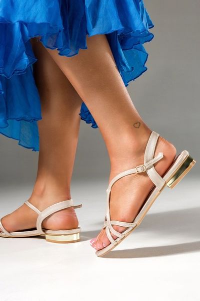 SANDAŁY DAMSKIE NA NISKIM OBCASIE SKÓRZANA WKŁADKA KOMFORTOWE BEŻOWE r 40 zdjęcie 6