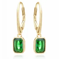 KLASYCZNE WISZĄCE RODOWANE SREBRNE KOLCZYKI PROSTOKĄTY SZMARAGDOWE CYRKONIE