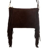 VERA PELLE torebka damska zamszowa listonoszka z frędzlami V692 c.brązowa