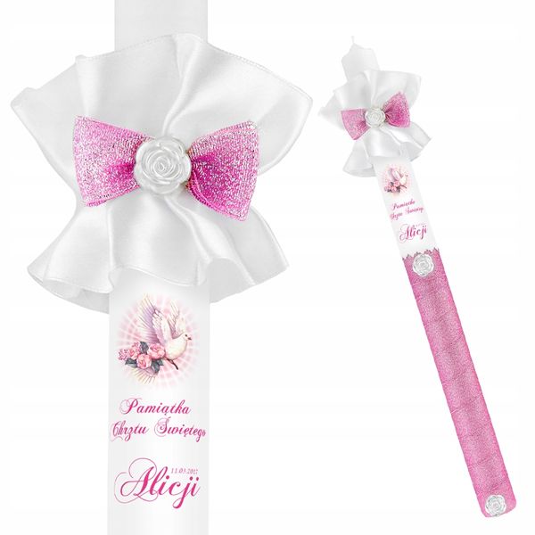 Świeca NA CHRZEST z ozdobami imię i data CHRZTU prezent na chrzest zdjęcie 8