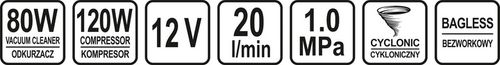 ODKURZACZ SAMOCHODOWY 12V Z KOMPRESOREM BEZWORKOWY 80W STHOR 82953 na Arena.pl