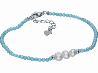 ELEGANCKA RODOWANA SREBRNA BRANSOLETKA FASETOWANY AKWAMARYN PERŁY HODOWLANE