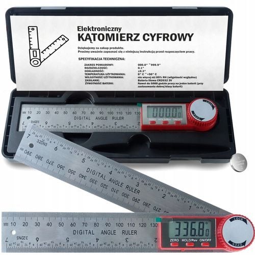 METALOWY KĄTOMIERZ ELEKTRONICZNY CYFROWY Z EKRANEM LCD 200mm 360° + na Arena.pl