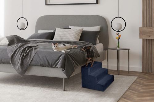 Schodki dla psa 3-stopnie tapicerowane granatowe podest dla psa do kanapy na Arena.pl