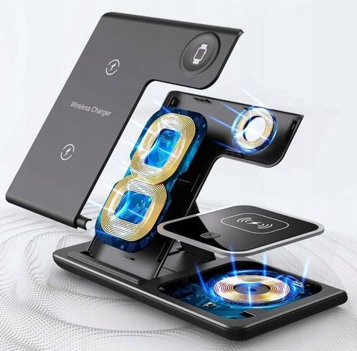 Ładowarka Indukcyjna Stacja Dokująca Apple Iphone AirPods Qi USB 3w1 LED na Arena.pl