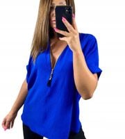 Bluzka ZAMEK Krótki Rękaw wisiorek dekolt cyrkonie 44 46 48