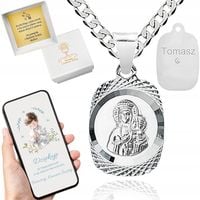 Srebrny łańcuszek 45 cm z medalikiem Matki Boskiej komunia chrzest