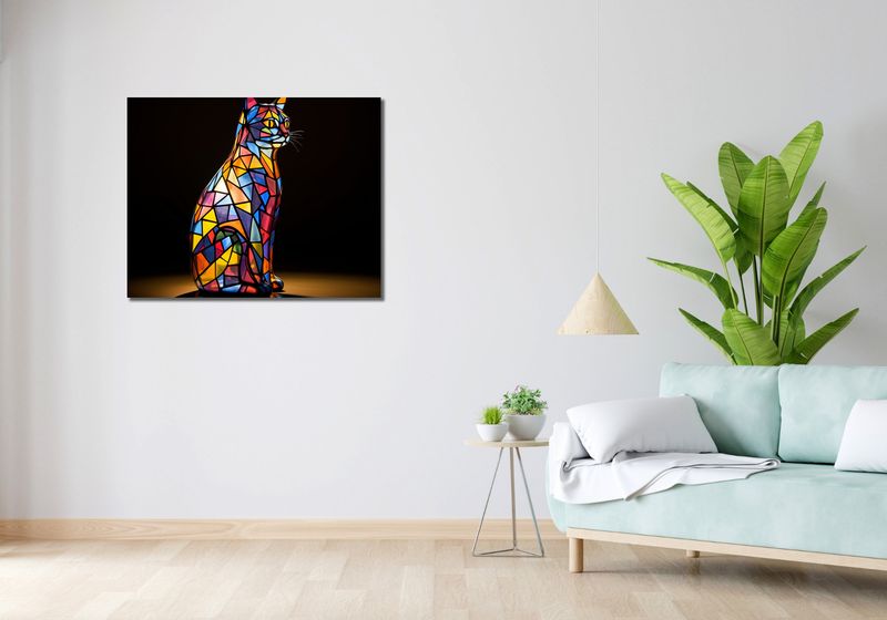 Obraz 90x70cm Koci Witraż zdjęcie 2
