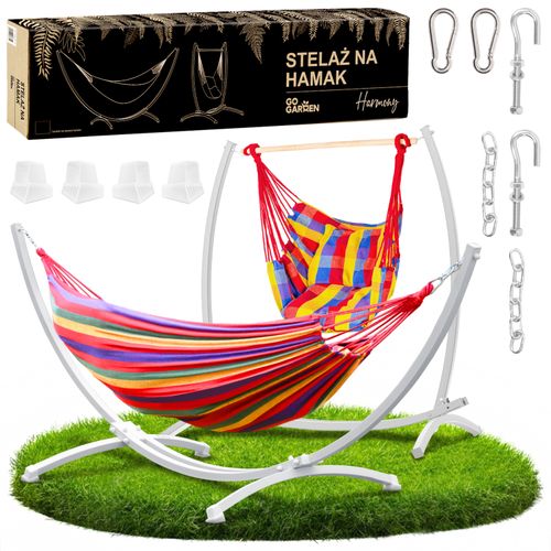 Stelaż na hamak biały 2w1 + hamak + krzesło brazylijskie na Arena.pl