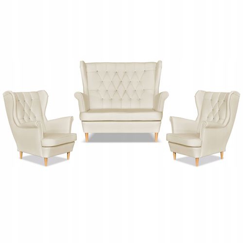 Zestaw uszak Gaja ekoskóra skaj sofa fotele beżowy na Arena.pl