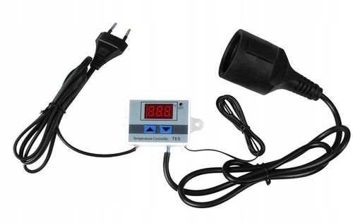 TERMOSTAT ELEKTRONICZNY CYFROWY REGULATOR TEMPERATURY + gniazdo + wtyk 230V na Arena.pl