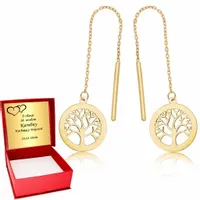 Złote kolczyki Wiszące drzewka szczęścia drzewa życia ZŁOTO 333 grawer