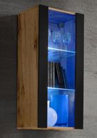 Regał do Salonu Przechowywania, Witryna Szklana Dąb Wotan Czarny z LED