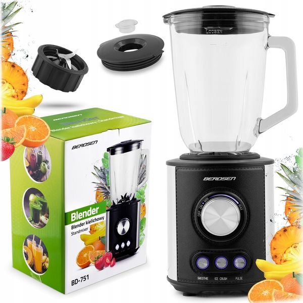 DUŻY BLENDER KIELICHOWY SZKLANY BERDSEN 800W CZARNY 1,5L zdjęcie 5