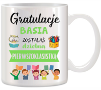 KUBEK DLA PIERWSZOKLASISTY IMIĘ CHŁOPCA DZIEWCZYNKI PASOWANIE NA UCZNIA